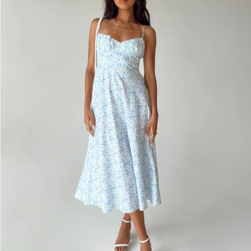 Princess Polly Amara Midi Dress Size 2 Blue Floral